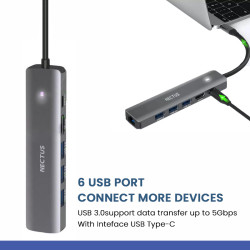 NECTUS Docking Station 6 in 1 Type C 4K HDMI Gigabit LAN PD 100W USB 3.0